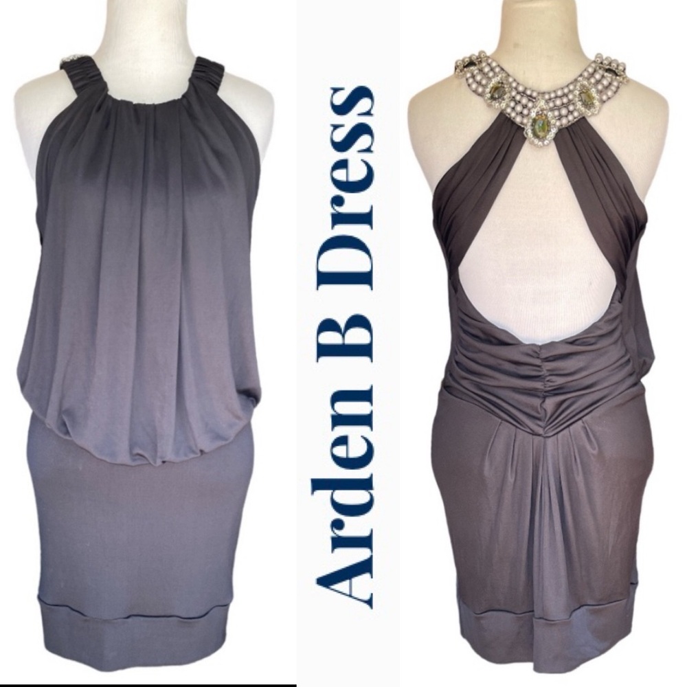 ARDEN B. BLACK PEARL EMBELLISHED OPEN BACK SLEEVELESS BLOUSED MINI DRESS *NWT*